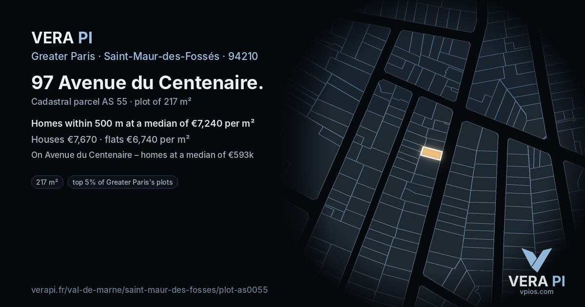 97 Avenue du Centenaire, Saint-Maur-des-Fossés at night – the plot lit, the parcels around coloured by the prices near them