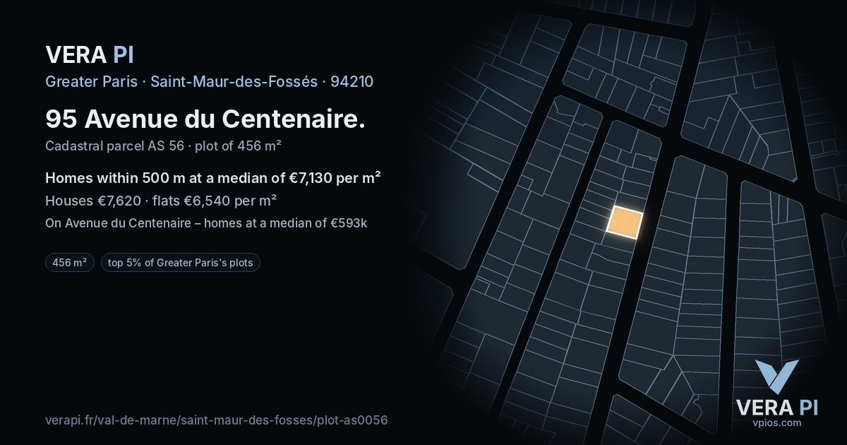 95 Avenue du Centenaire, Saint-Maur-des-Fossés at night – the plot lit, the parcels around coloured by the prices near them
