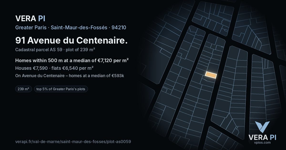 91 Avenue du Centenaire, Saint-Maur-des-Fossés at night – the plot lit, the parcels around coloured by the prices near them
