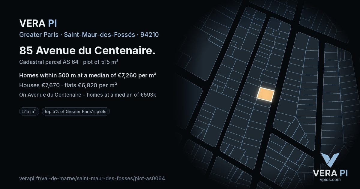 85 Avenue du Centenaire, Saint-Maur-des-Fossés at night – the plot lit, the parcels around coloured by the prices near them