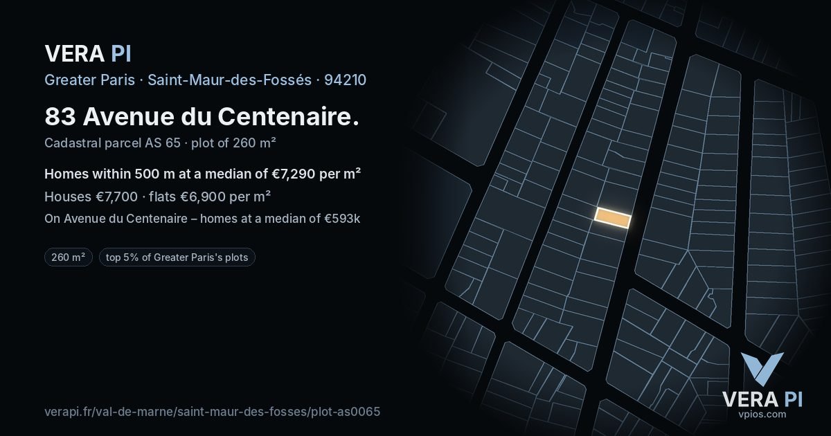 83 Avenue du Centenaire, Saint-Maur-des-Fossés at night – the plot lit, the parcels around coloured by the prices near them