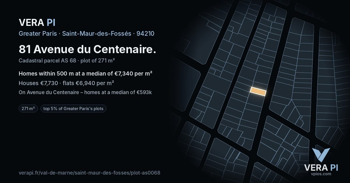 81 Avenue du Centenaire, Saint-Maur-des-Fossés at night – the plot lit, the parcels around coloured by the prices near them