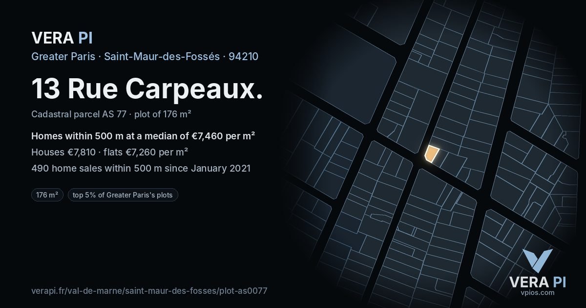 13 Rue Carpeaux, Saint-Maur-des-Fossés at night – the plot lit, the parcels around coloured by the prices near them