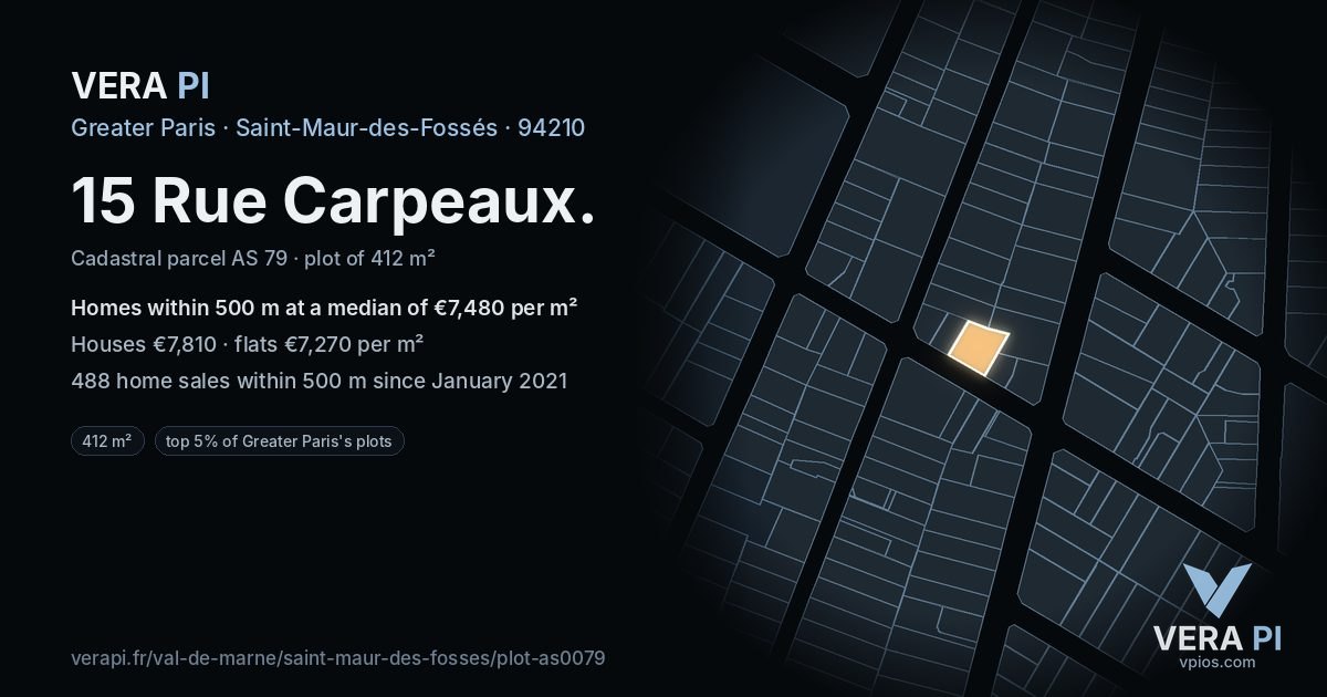 15 Rue Carpeaux, Saint-Maur-des-Fossés at night – the plot lit, the parcels around coloured by the prices near them
