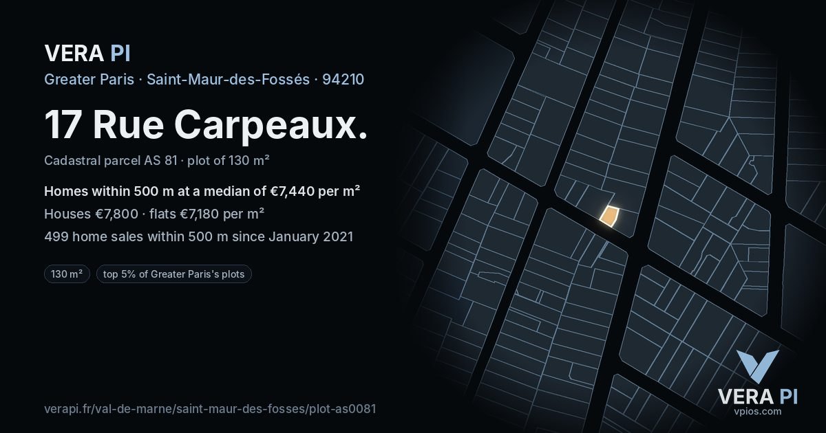 17 Rue Carpeaux, Saint-Maur-des-Fossés at night – the plot lit, the parcels around coloured by the prices near them