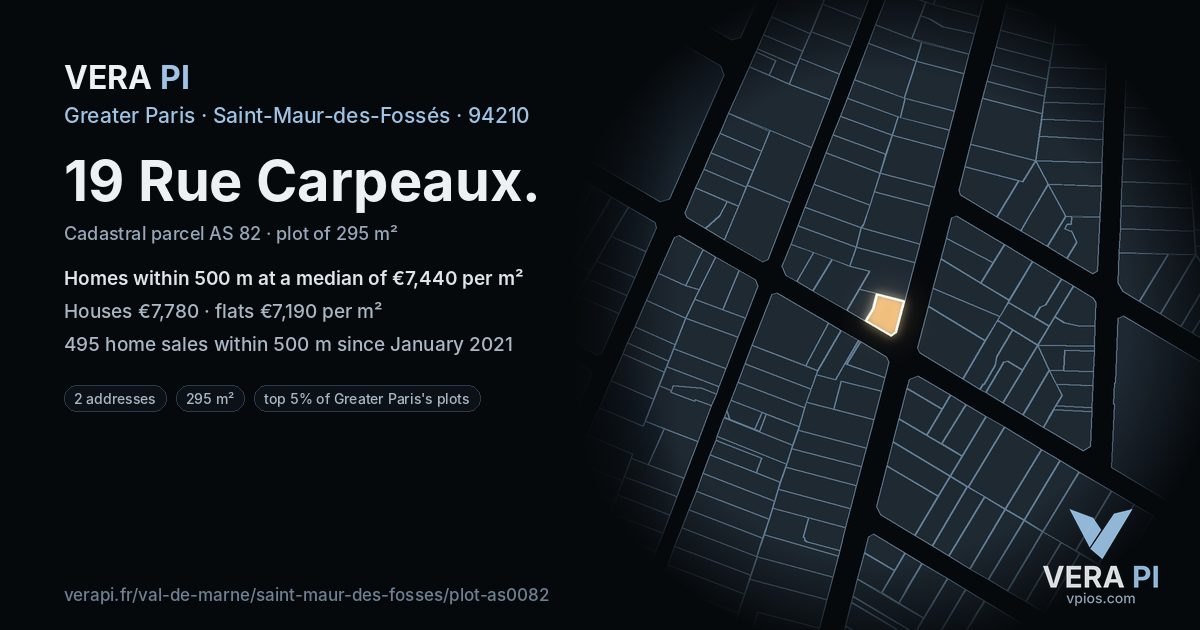 19 Rue Carpeaux, Saint-Maur-des-Fossés at night – the plot lit, the parcels around coloured by the prices near them