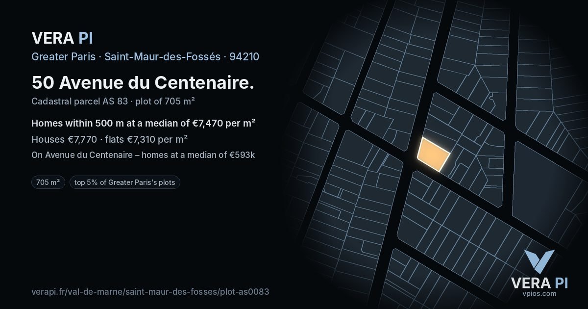 50 Avenue du Centenaire, Saint-Maur-des-Fossés at night – the plot lit, the parcels around coloured by the prices near them