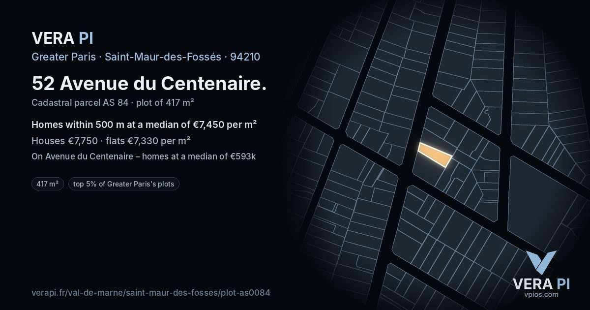 52 Avenue du Centenaire, Saint-Maur-des-Fossés at night – the plot lit, the parcels around coloured by the prices near them