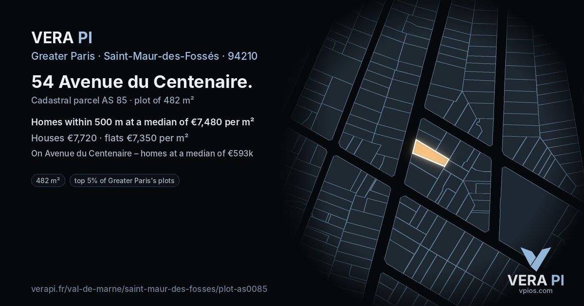 54 Avenue du Centenaire, Saint-Maur-des-Fossés at night – the plot lit, the parcels around coloured by the prices near them