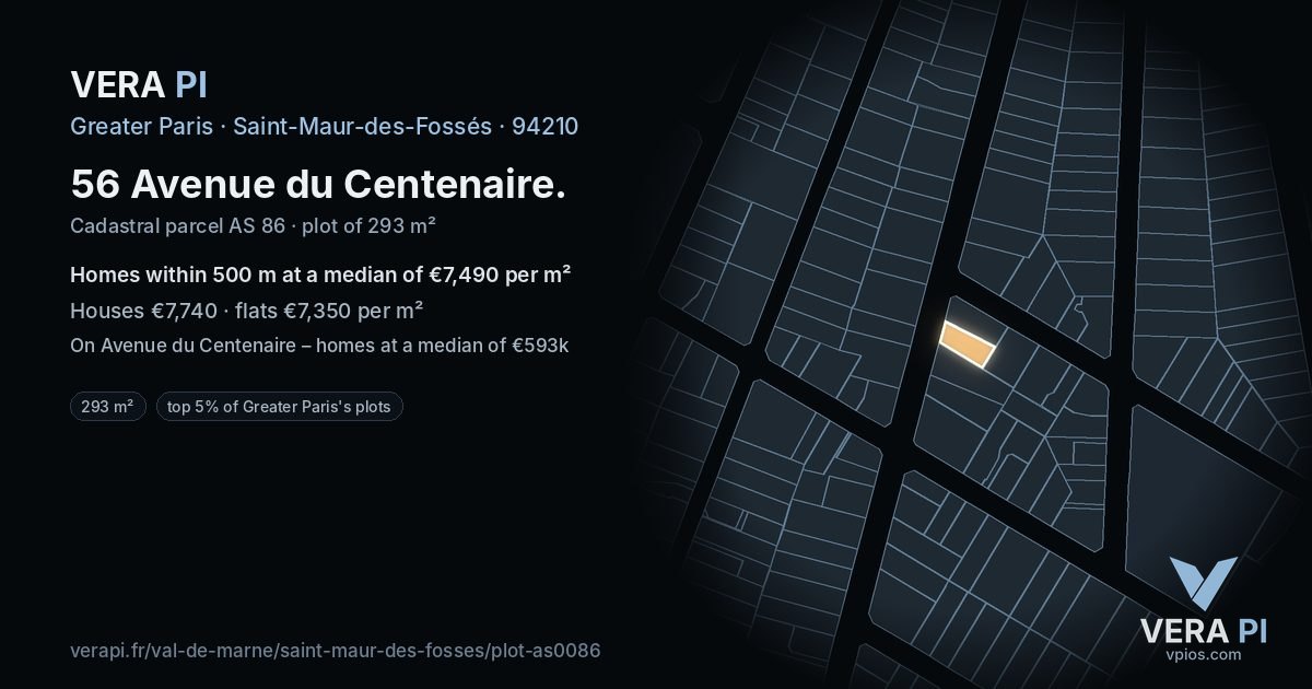 56 Avenue du Centenaire, Saint-Maur-des-Fossés at night – the plot lit, the parcels around coloured by the prices near them