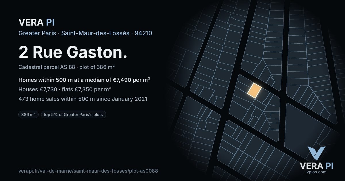 2 Rue Gaston, Saint-Maur-des-Fossés at night – the plot lit, the parcels around coloured by the prices near them