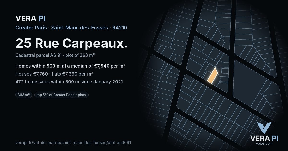 25 Rue Carpeaux, Saint-Maur-des-Fossés at night – the plot lit, the parcels around coloured by the prices near them