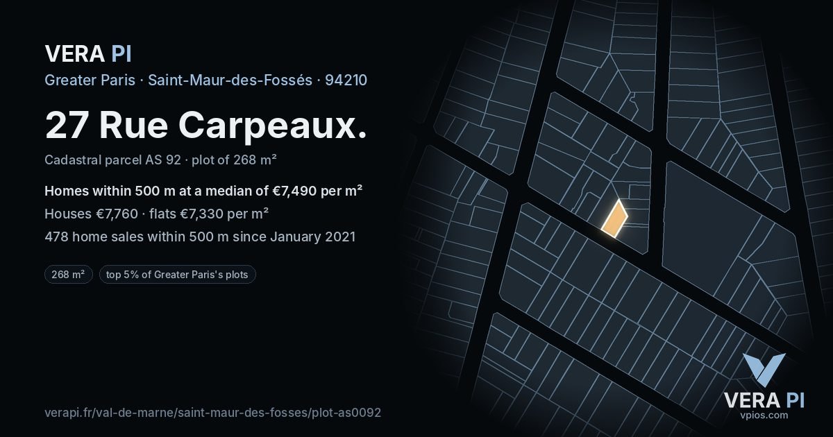 27 Rue Carpeaux, Saint-Maur-des-Fossés at night – the plot lit, the parcels around coloured by the prices near them