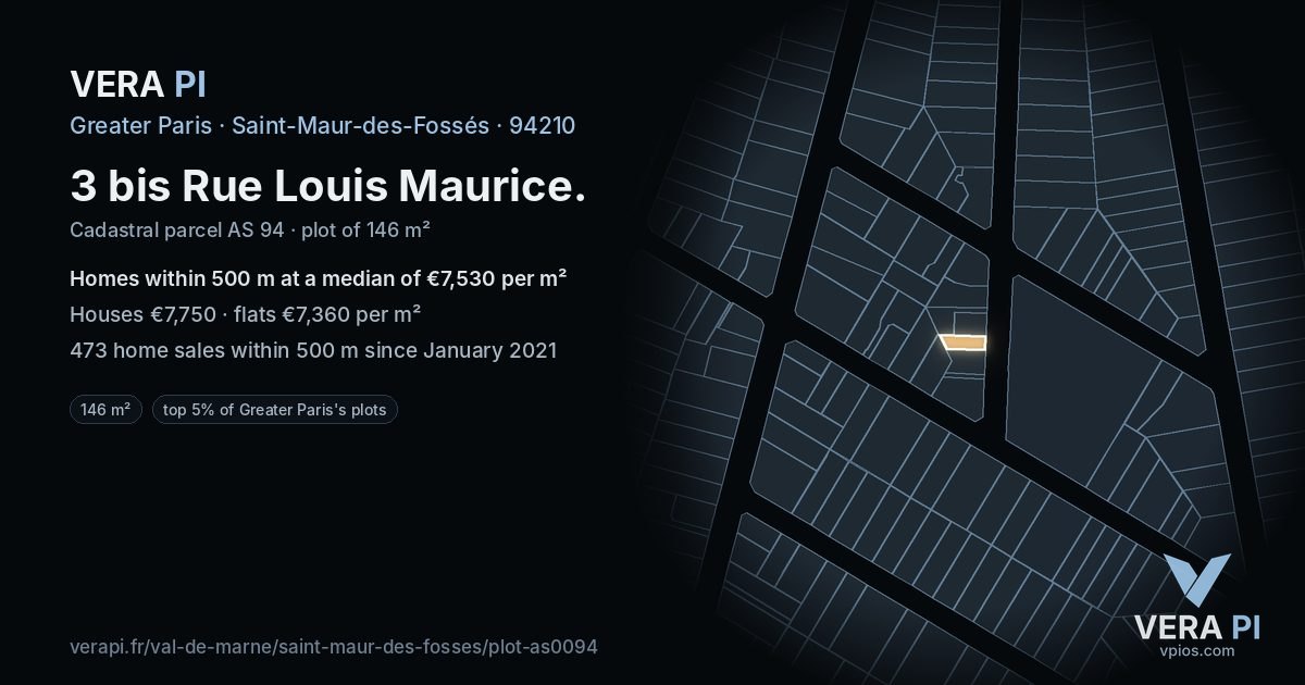 3 bis Rue Louis Maurice, Saint-Maur-des-Fossés at night – the plot lit, the parcels around coloured by the prices near them