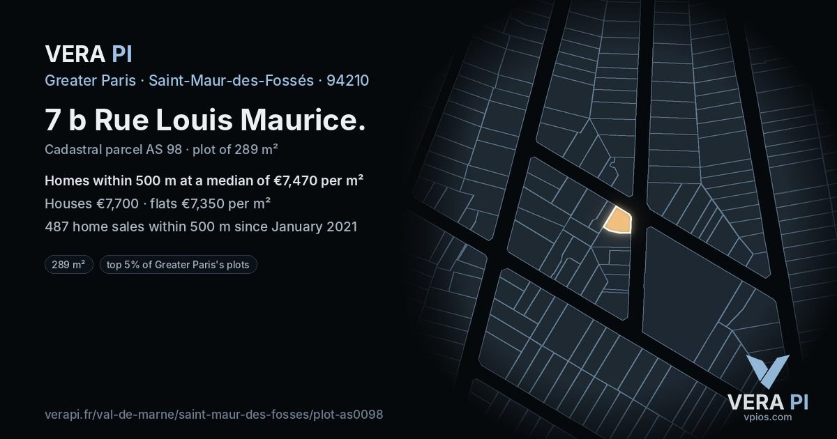 7 b Rue Louis Maurice, Saint-Maur-des-Fossés at night – the plot lit, the parcels around coloured by the prices near them