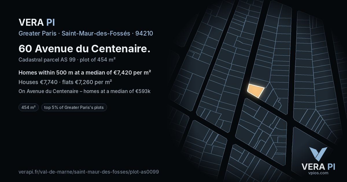 60 Avenue du Centenaire, Saint-Maur-des-Fossés at night – the plot lit, the parcels around coloured by the prices near them