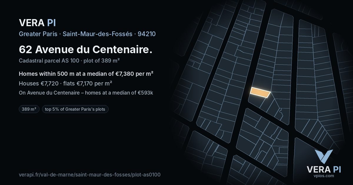 62 Avenue du Centenaire, Saint-Maur-des-Fossés at night – the plot lit, the parcels around coloured by the prices near them
