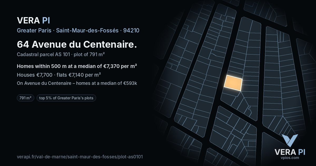 64 Avenue du Centenaire, Saint-Maur-des-Fossés at night – the plot lit, the parcels around coloured by the prices near them