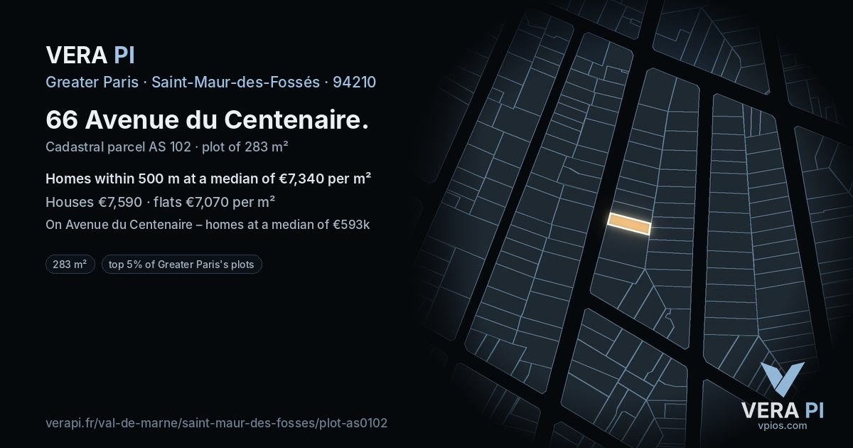 66 Avenue du Centenaire, Saint-Maur-des-Fossés at night – the plot lit, the parcels around coloured by the prices near them