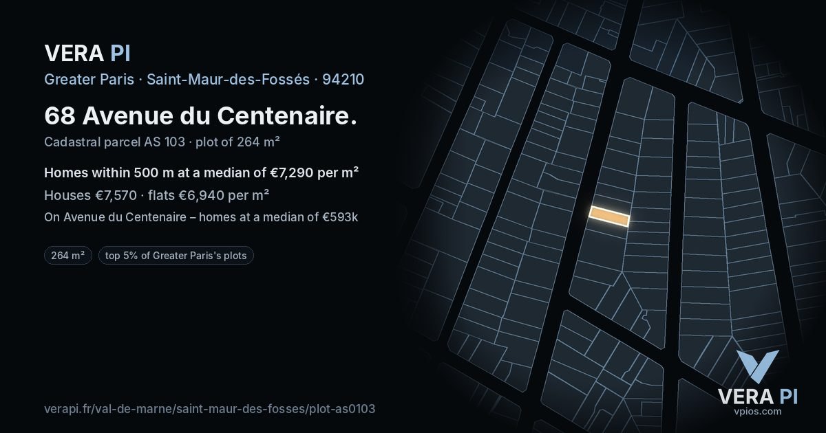 68 Avenue du Centenaire, Saint-Maur-des-Fossés at night – the plot lit, the parcels around coloured by the prices near them