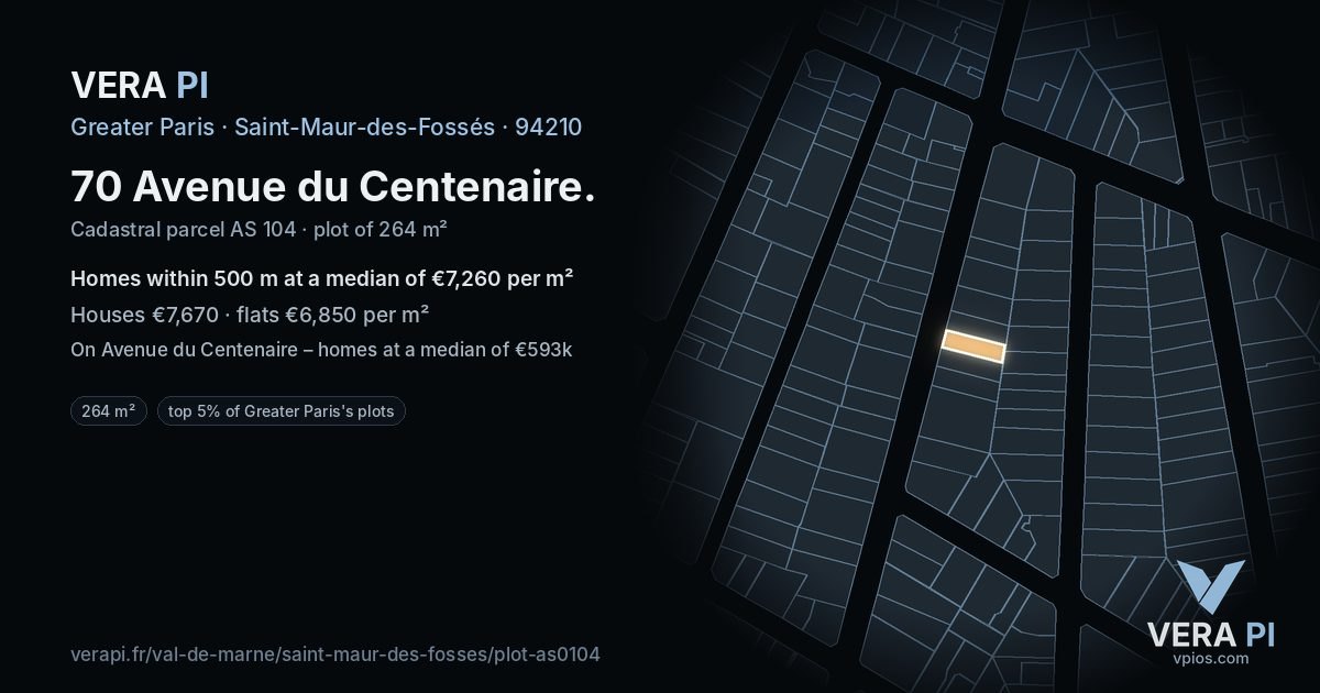 70 Avenue du Centenaire, Saint-Maur-des-Fossés at night – the plot lit, the parcels around coloured by the prices near them