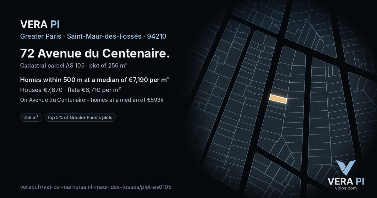 72 Avenue du Centenaire, Saint-Maur-des-Fossés at night – the plot lit, the parcels around coloured by the prices near them