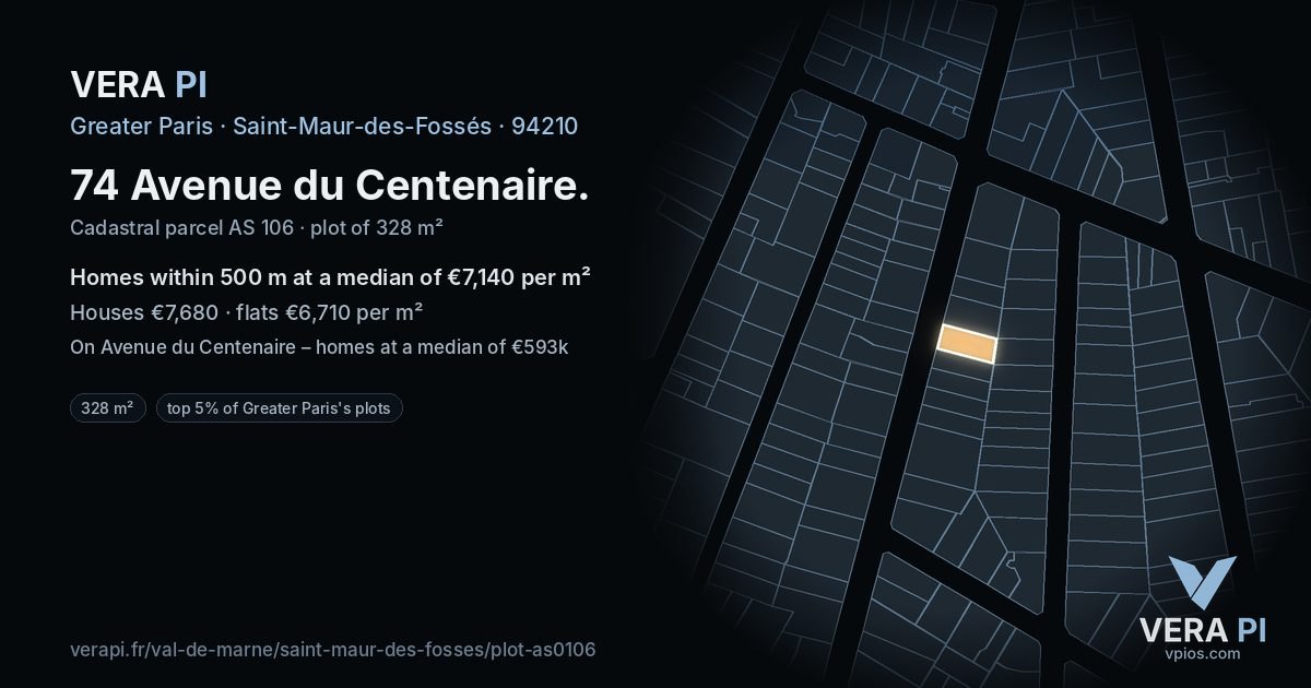 74 Avenue du Centenaire, Saint-Maur-des-Fossés at night – the plot lit, the parcels around coloured by the prices near them
