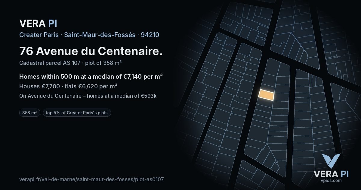 76 Avenue du Centenaire, Saint-Maur-des-Fossés at night – the plot lit, the parcels around coloured by the prices near them