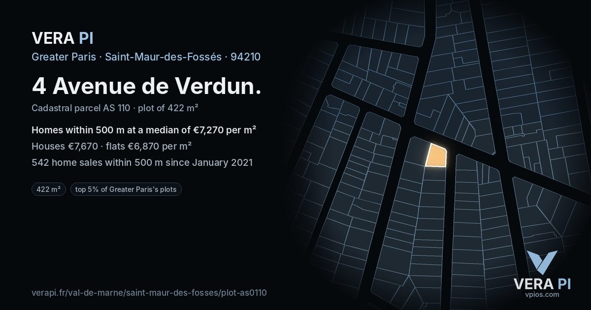 4 Avenue de Verdun, Saint-Maur-des-Fossés at night – the plot lit, the parcels around coloured by the prices near them