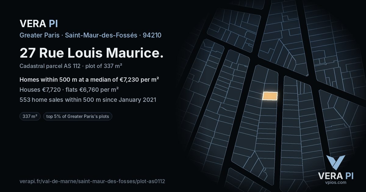 27 Rue Louis Maurice, Saint-Maur-des-Fossés at night – the plot lit, the parcels around coloured by the prices near them