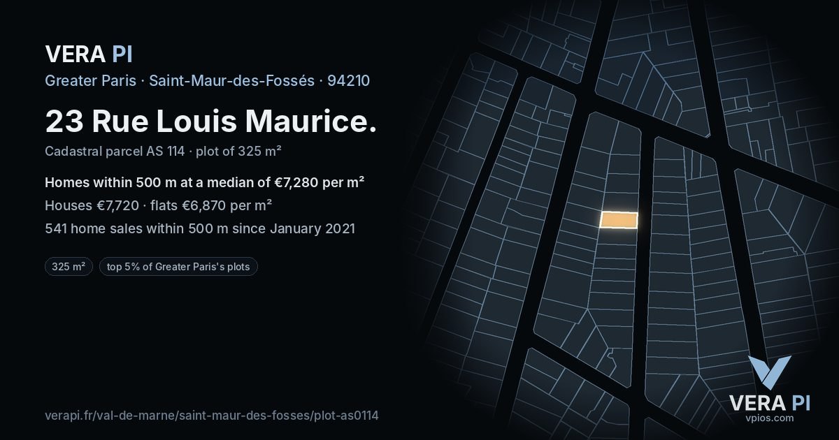 23 Rue Louis Maurice, Saint-Maur-des-Fossés at night – the plot lit, the parcels around coloured by the prices near them
