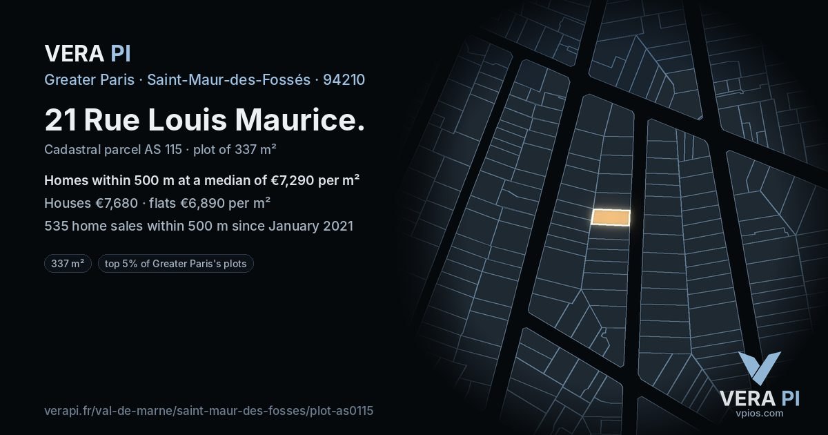 21 Rue Louis Maurice, Saint-Maur-des-Fossés at night – the plot lit, the parcels around coloured by the prices near them