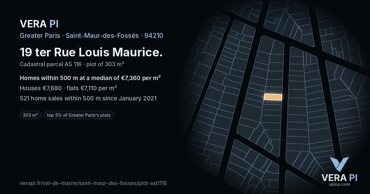 19 ter Rue Louis Maurice, Saint-Maur-des-Fossés at night – the plot lit, the parcels around coloured by the prices near them