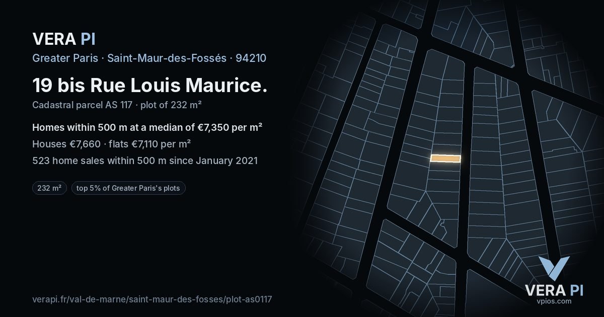 19 bis Rue Louis Maurice, Saint-Maur-des-Fossés at night – the plot lit, the parcels around coloured by the prices near them