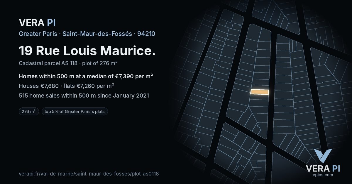 19 Rue Louis Maurice, Saint-Maur-des-Fossés at night – the plot lit, the parcels around coloured by the prices near them