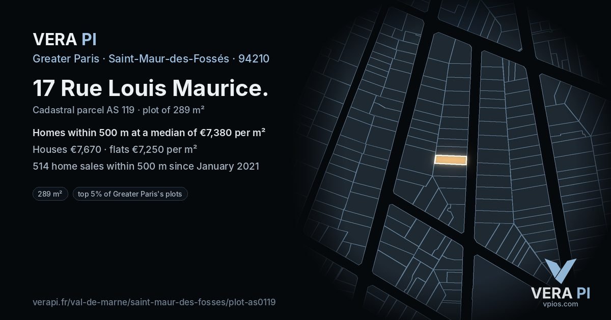 17 Rue Louis Maurice, Saint-Maur-des-Fossés at night – the plot lit, the parcels around coloured by the prices near them