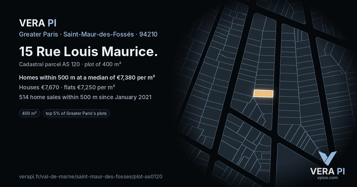 15 Rue Louis Maurice, Saint-Maur-des-Fossés at night – the plot lit, the parcels around coloured by the prices near them
