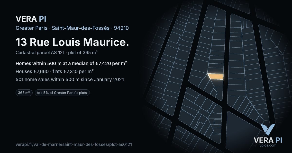 13 Rue Louis Maurice, Saint-Maur-des-Fossés at night – the plot lit, the parcels around coloured by the prices near them