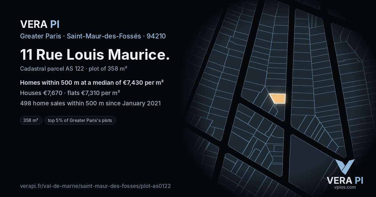 11 Rue Louis Maurice, Saint-Maur-des-Fossés at night – the plot lit, the parcels around coloured by the prices near them