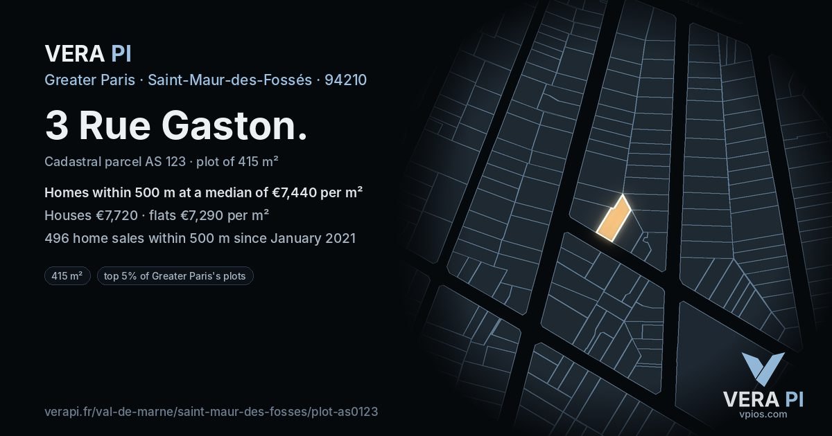 3 Rue Gaston, Saint-Maur-des-Fossés at night – the plot lit, the parcels around coloured by the prices near them