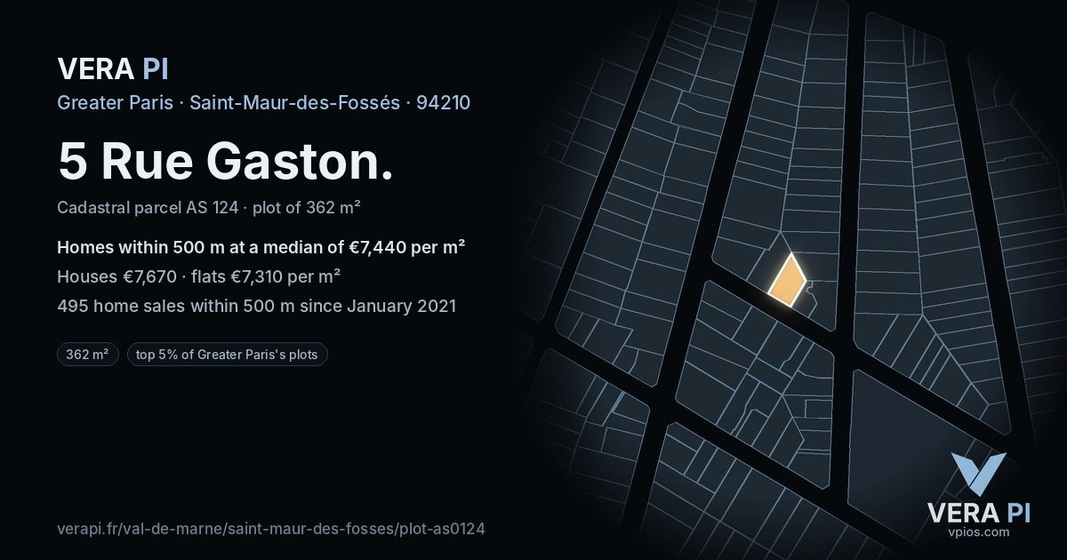 5 Rue Gaston, Saint-Maur-des-Fossés at night – the plot lit, the parcels around coloured by the prices near them