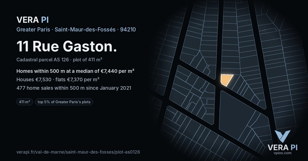 11 Rue Gaston, Saint-Maur-des-Fossés at night – the plot lit, the parcels around coloured by the prices near them