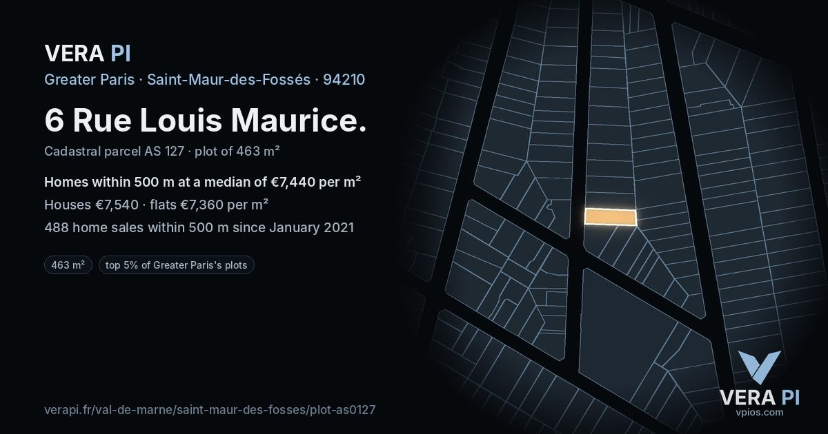 6 Rue Louis Maurice, Saint-Maur-des-Fossés at night – the plot lit, the parcels around coloured by the prices near them