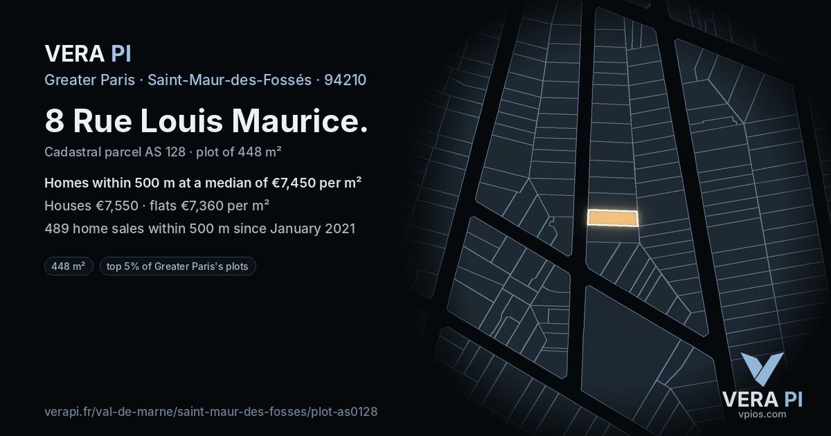 8 Rue Louis Maurice, Saint-Maur-des-Fossés at night – the plot lit, the parcels around coloured by the prices near them