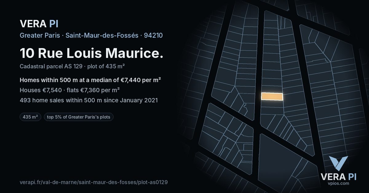 10 Rue Louis Maurice, Saint-Maur-des-Fossés at night – the plot lit, the parcels around coloured by the prices near them