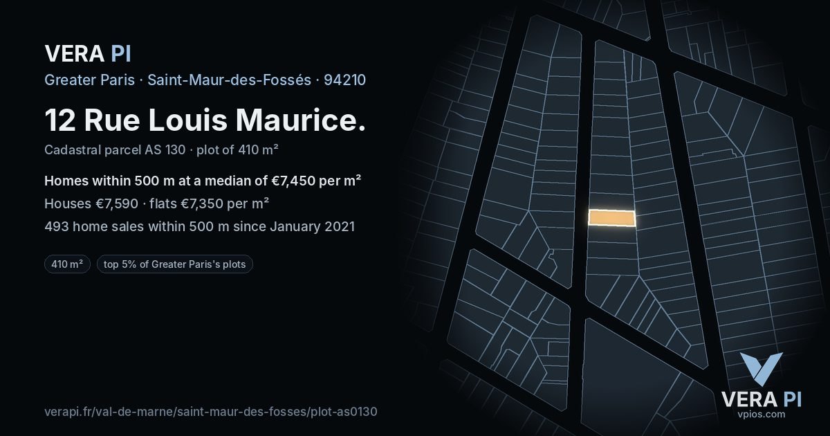 12 Rue Louis Maurice, Saint-Maur-des-Fossés at night – the plot lit, the parcels around coloured by the prices near them