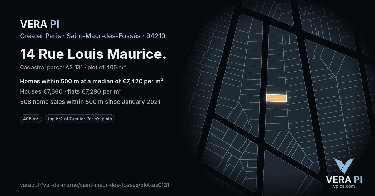 14 Rue Louis Maurice, Saint-Maur-des-Fossés at night – the plot lit, the parcels around coloured by the prices near them