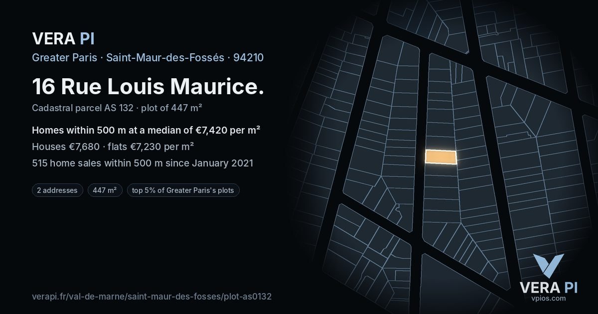 16 Rue Louis Maurice, Saint-Maur-des-Fossés at night – the plot lit, the parcels around coloured by the prices near them