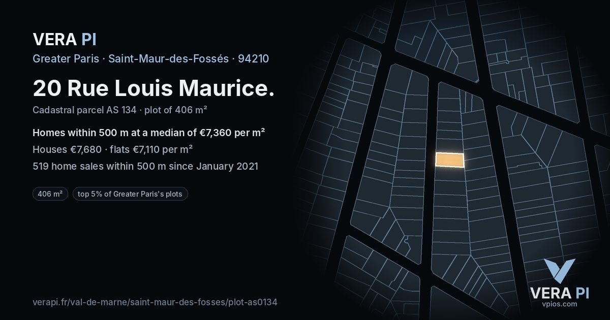 20 Rue Louis Maurice, Saint-Maur-des-Fossés at night – the plot lit, the parcels around coloured by the prices near them