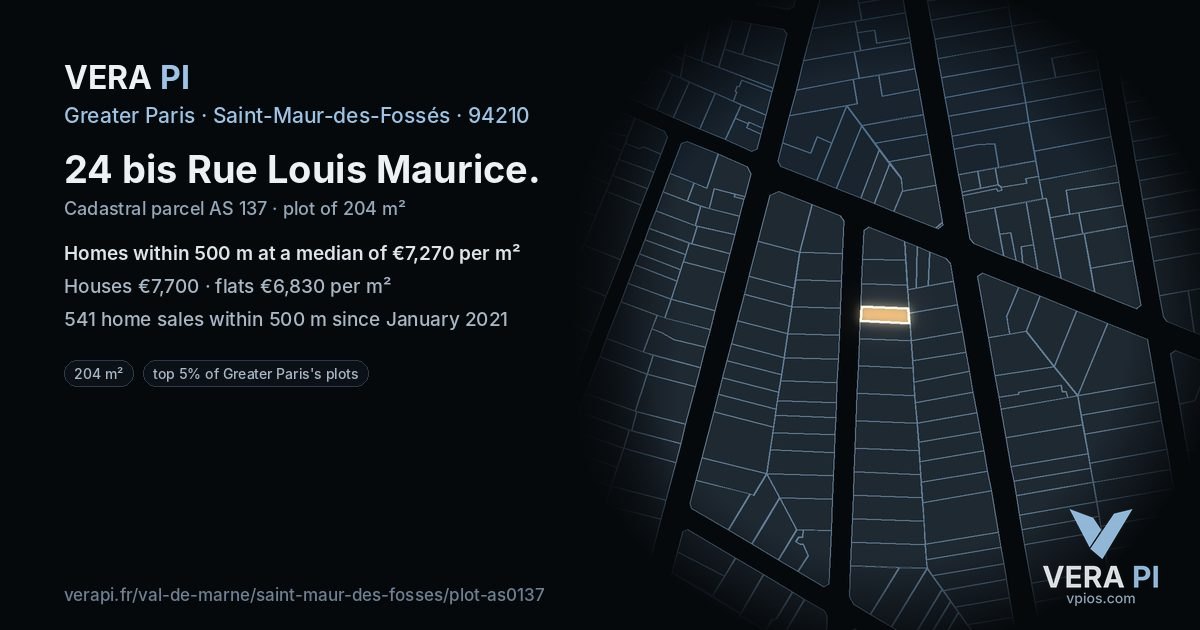 24 bis Rue Louis Maurice, Saint-Maur-des-Fossés at night – the plot lit, the parcels around coloured by the prices near them